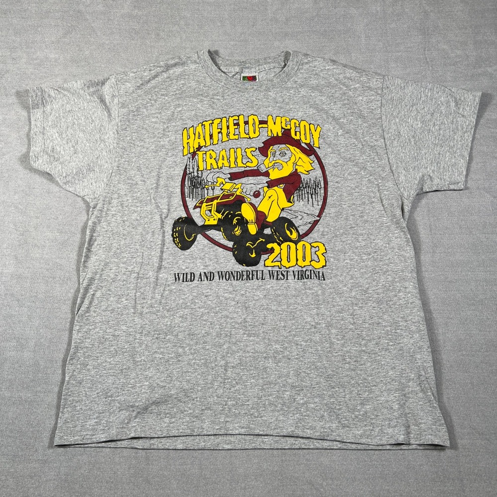 Fruit of the Loom Hatfield McCoy Trails 2003 Graphic T Shirt Mens XL Gray Cotton